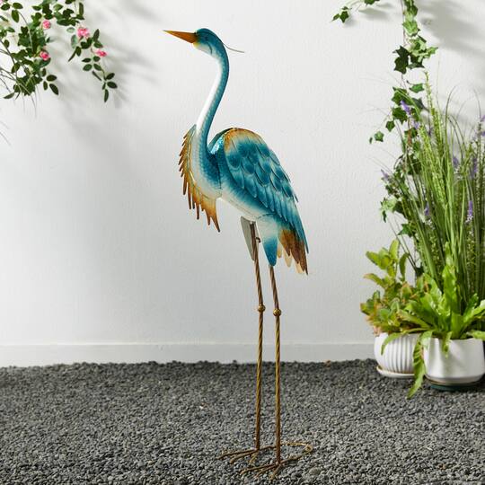 Glitzhome® 40" Metal Standing Crane Garden Statue with Stakes